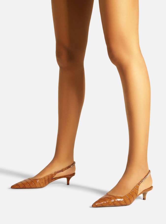 Scarpin Marrom Croco Salto Baixo Slingback