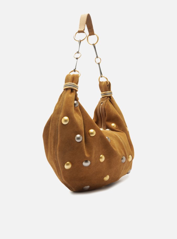 Bolsa Hobo Marrom Couro Acamurçado Grande Esferas