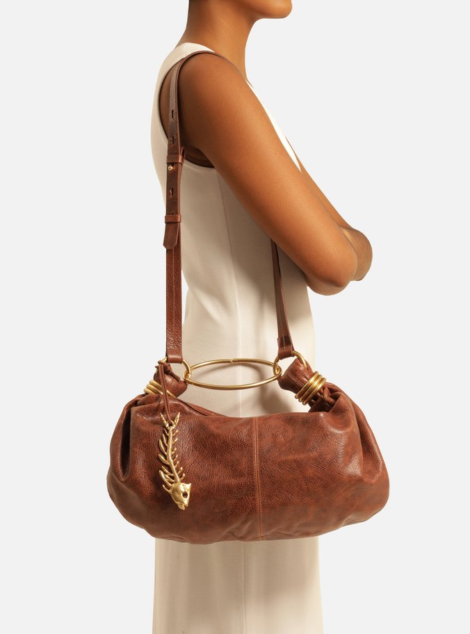 Bolsa Tiracolo Marrom Couro Média Metais