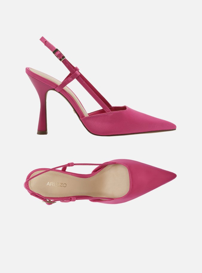 Scarpin Rosa Cetim Salto Alto Geométrico