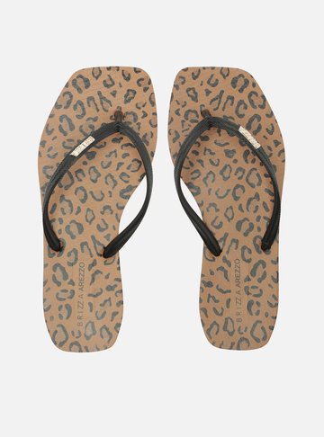 Arezzo — Chinelo de Dedo Preto Animal Print Square Brizza