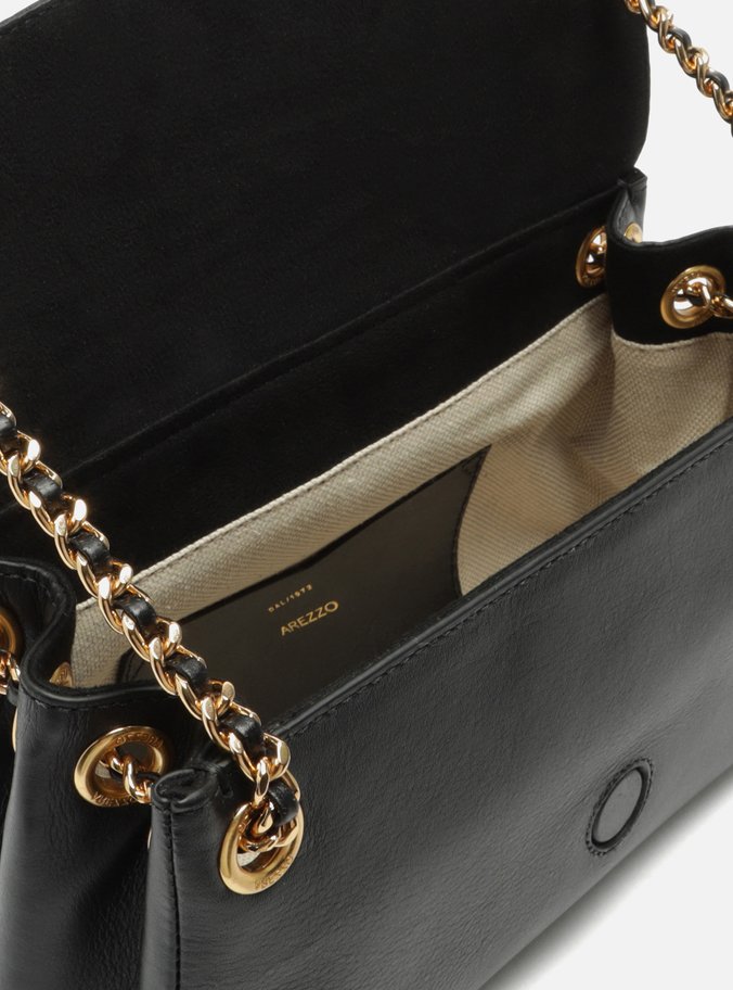 Bolsa Tiracolo Preta Couro Snake Média