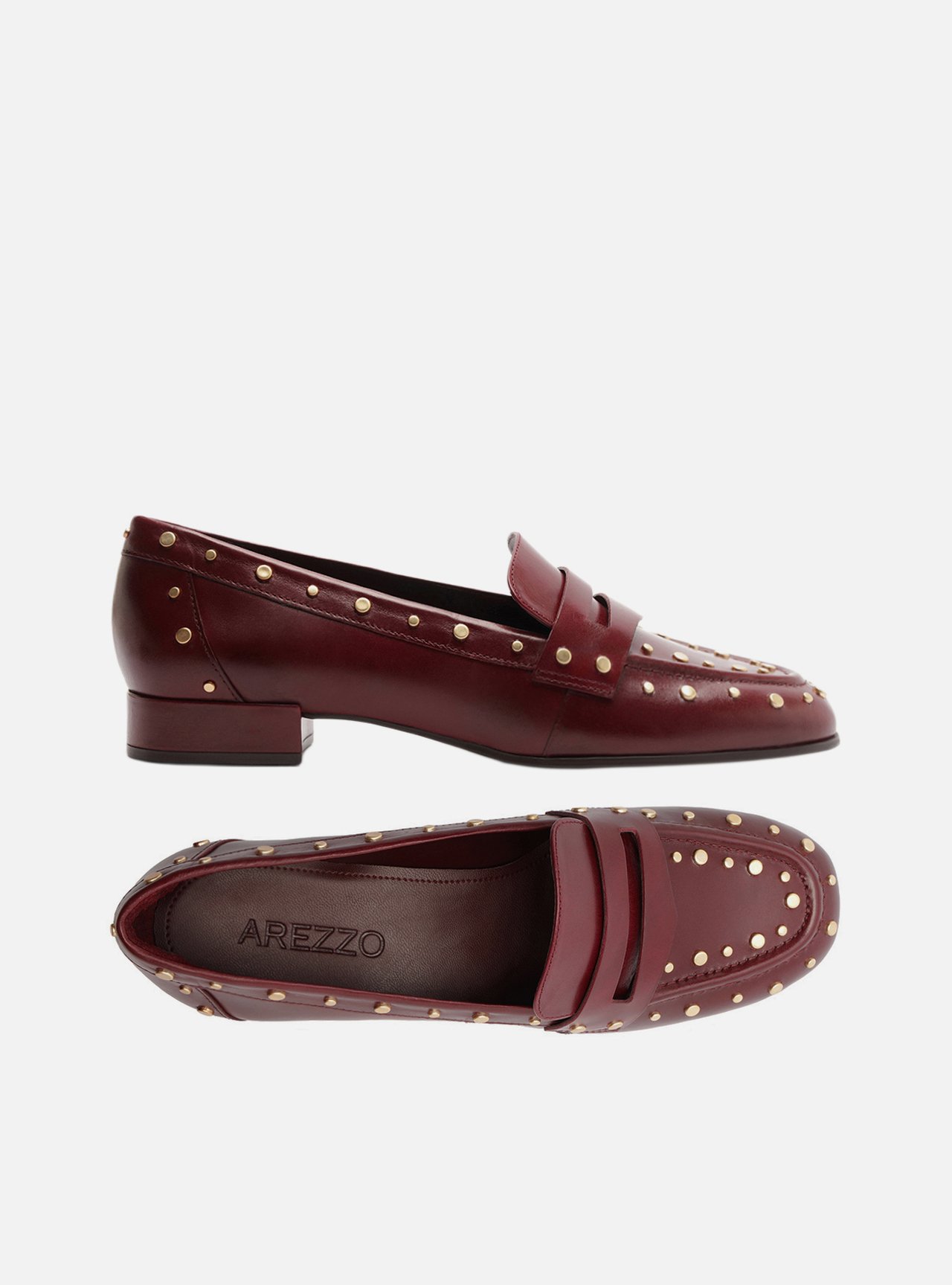 Mocassim Bordô Couro Salto Bloco Tachas — foto 6