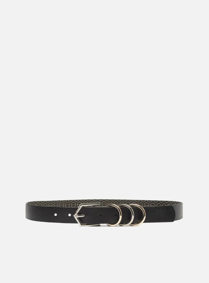 Cinto Preto Couro Fivela Metálica Argolas