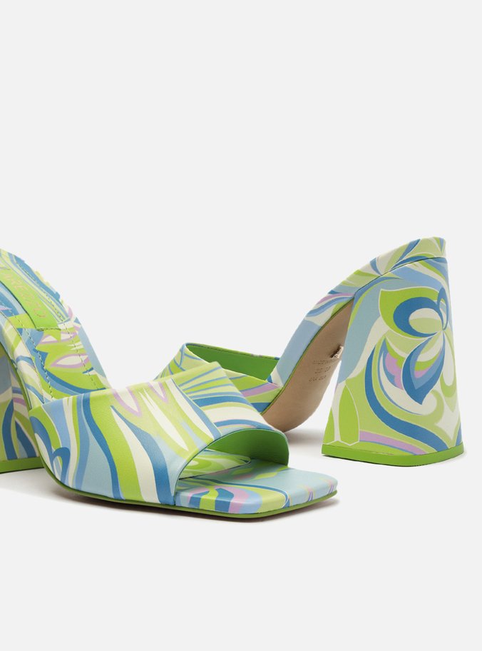 Sandália Azul Estampada Salto Alto Bloco Gia