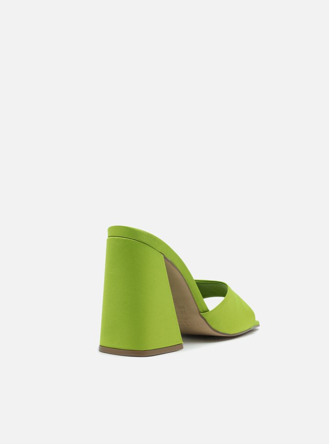Mule Verde Cetim Salto Alto Bloco