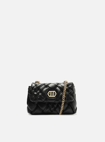 Bolsa Tiracolo Preta Couro Tressê Pequena