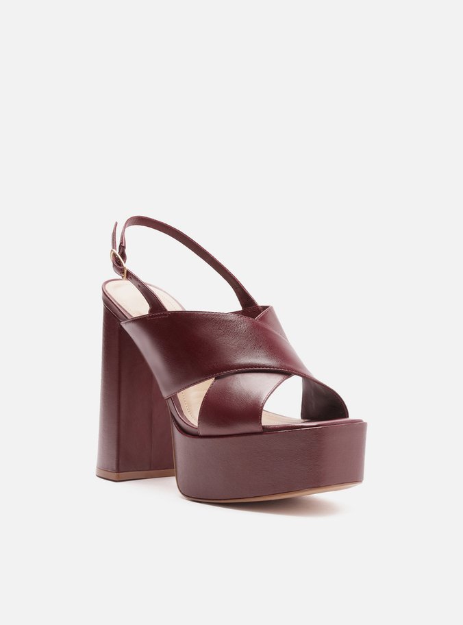 Sandália Vermelha Couro Meia Pata Slingback