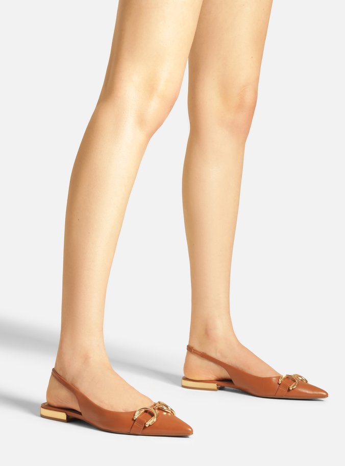 Sapatilha Marrom Couro Bico Fino Slingback Bridão