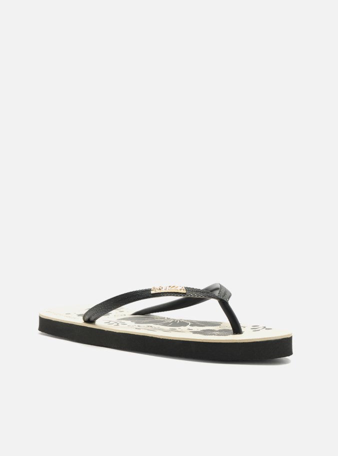Chinelo de Dedo Preto Estampa Flores