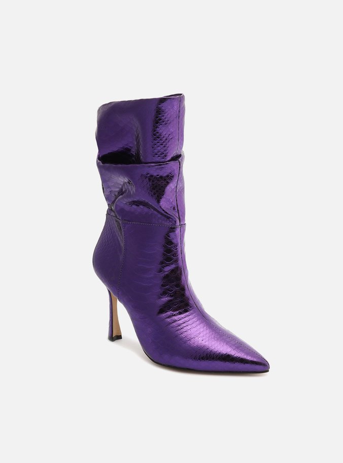 Bota Roxa Snake Salto Alto Fino Slouchy