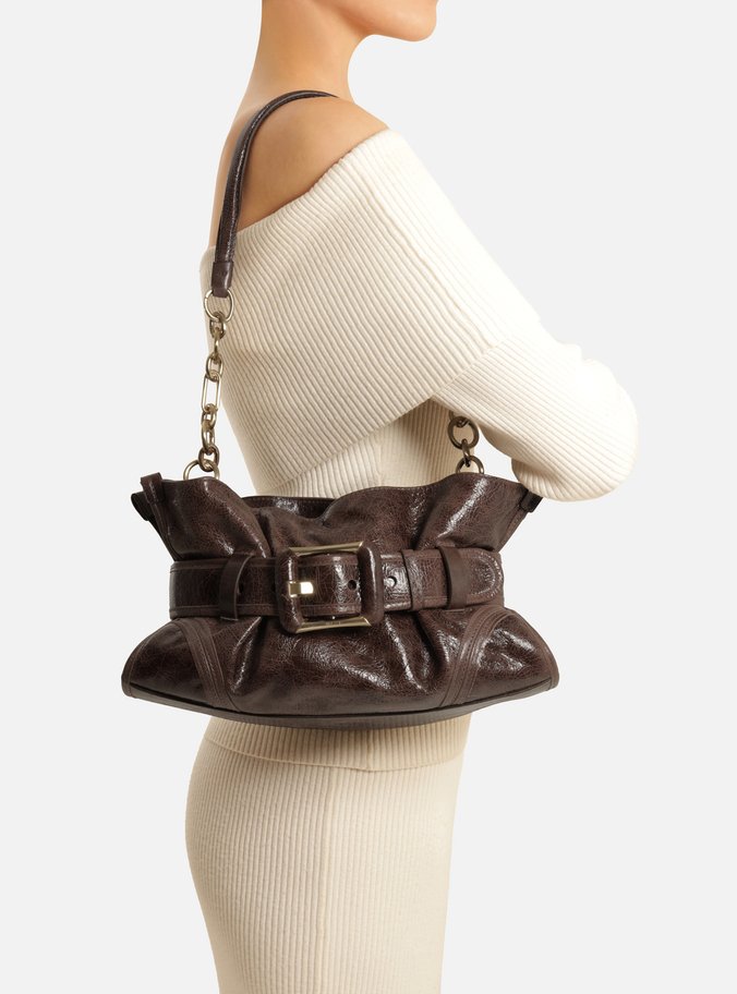 Bolsa Shoulder Marrom Couro Grande Maxi Fivela