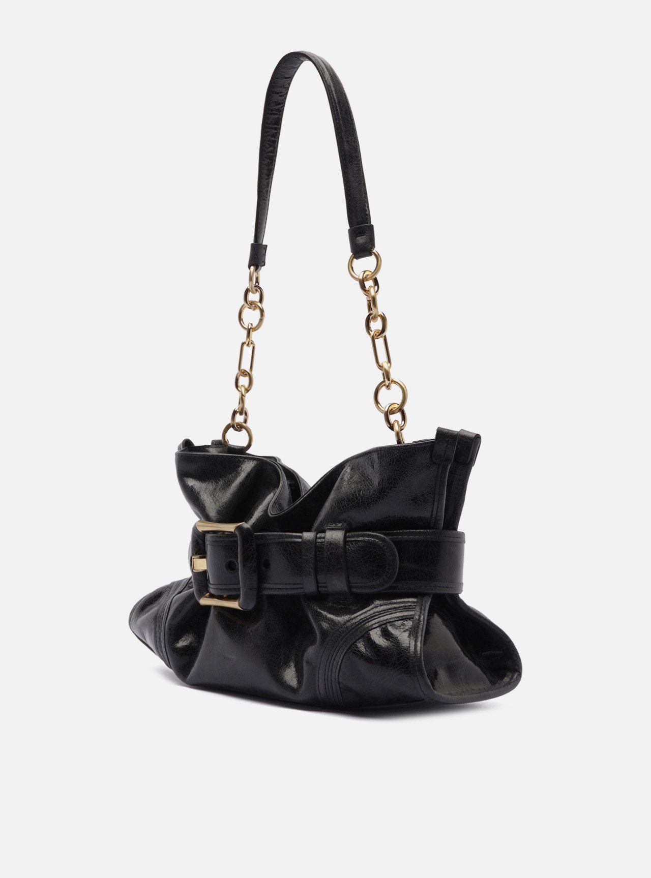 Bolsa Shoulder Preto Couro Grande Maxi Fivela — foto 2