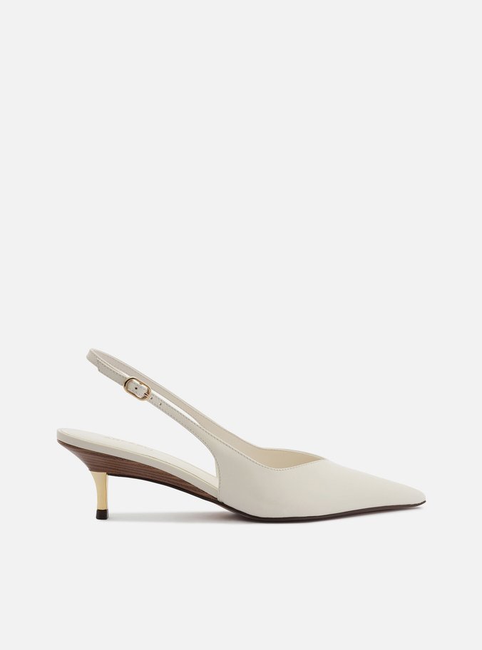 Scarpin Branca Couro Salto Fino Fivela Slingback