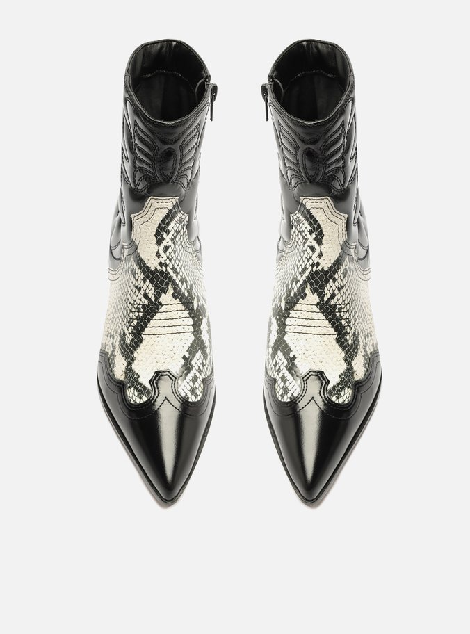 Bota Preta Couro Cano Curto Western Snake