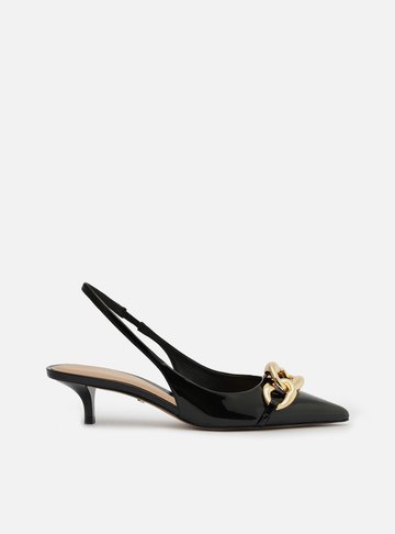 Scarpin Preto Salto Kitten Slingback Elos