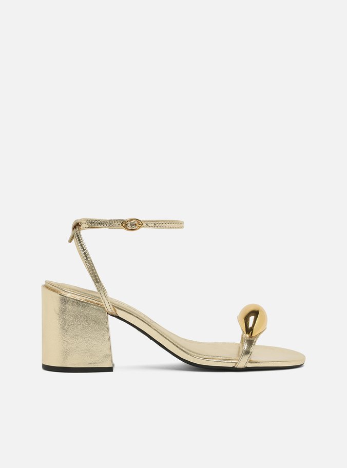 Sandália Dourada Salto Médio Bloco