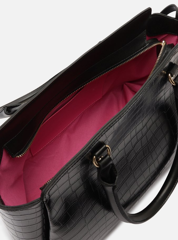 Bolsa Tote Preta Croco Grande Textura