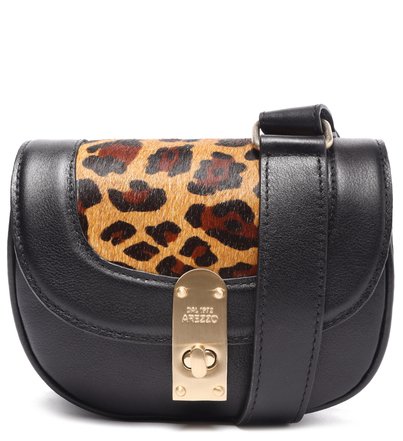 Tiracolo Preta Couro Loli Pequena Animal Print