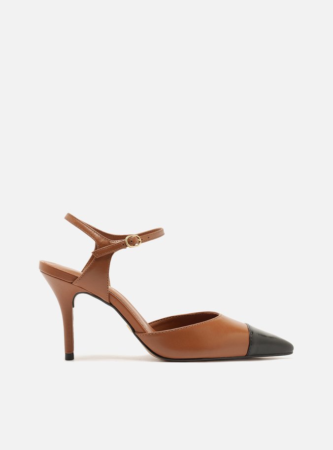 Scarpin Marrom Couro Salto Fino Fivela Slingback