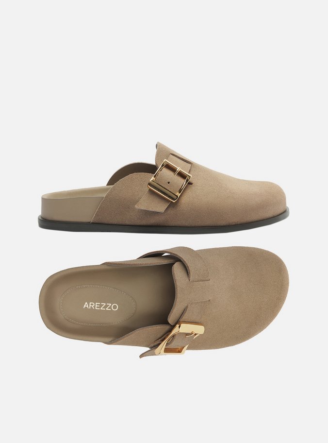 Clog Sabot Cinza Acamurçada Rasteira Fivela