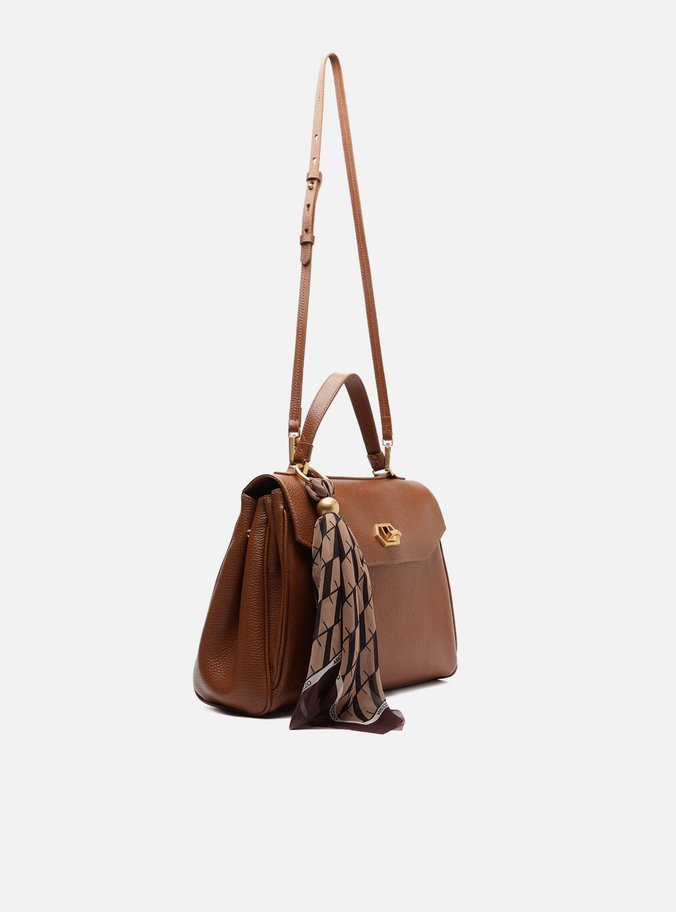 Bolsa Satchel Caramelo Couro Média Lenço