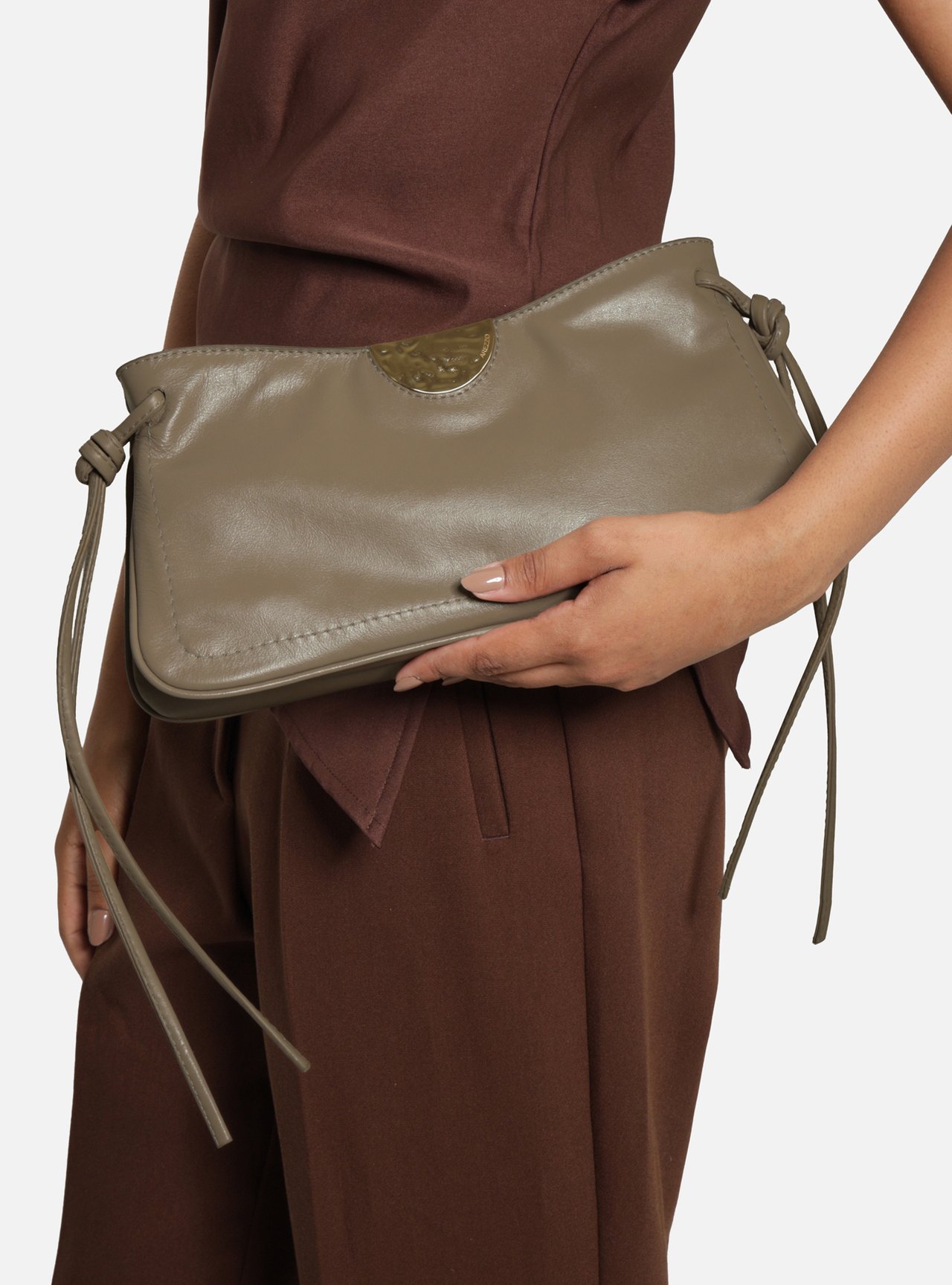 Bolsa Shoulder Cinza Couro Grande Corrente