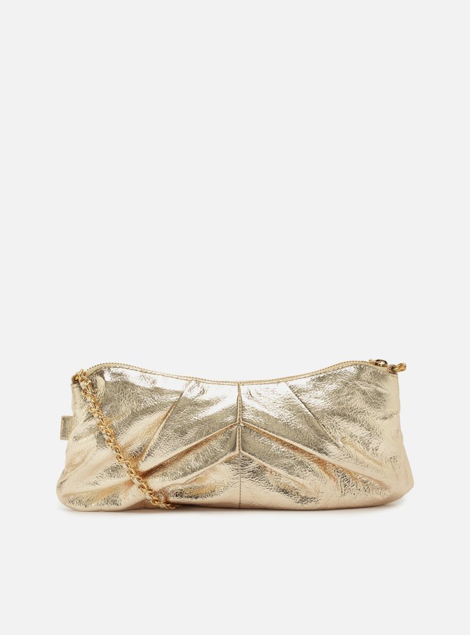 Bolsa Shoulder Dourada Couro Grande Franzida