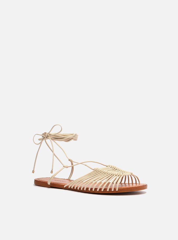 Sandália Rasteira Off-White Multi Tiras Amarração Ella