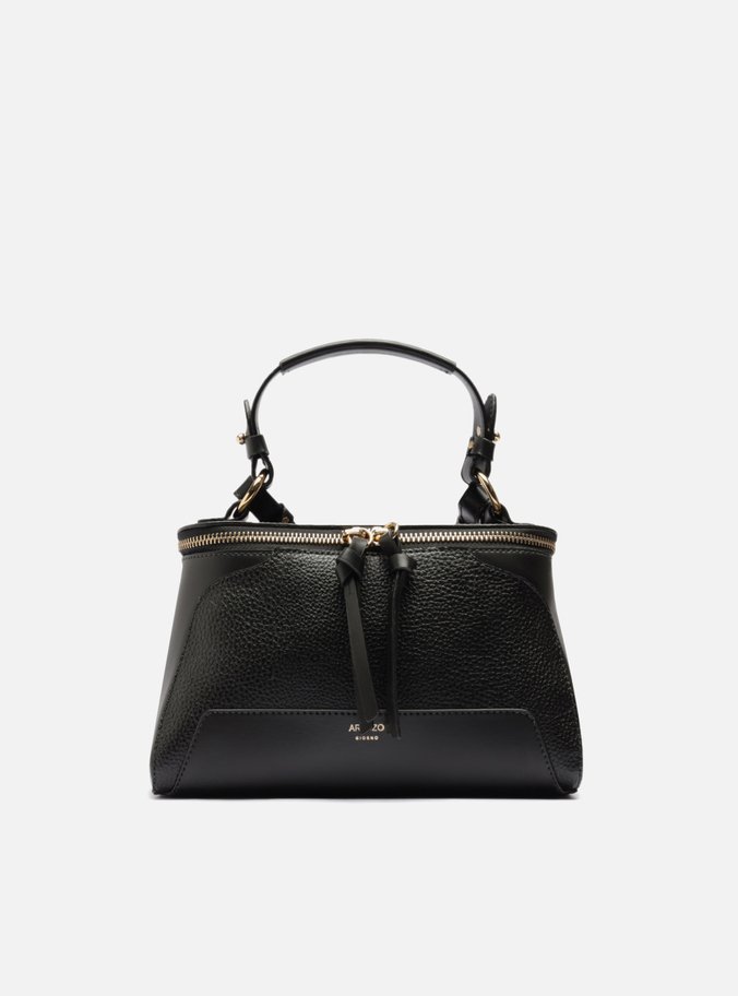 Bolsa Tiracolo Preta Texturizada Média Zíper Duplo