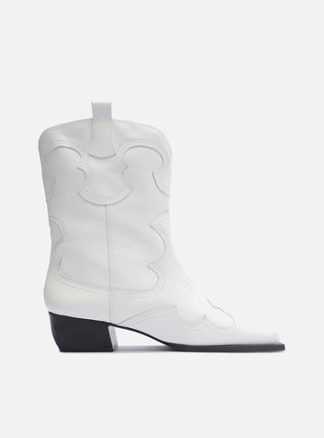 Bota Branca Couro Cano Curto Western Folk