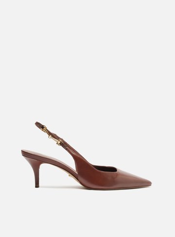 Scarpin Marrom Couro Slingback Detalhe Metal