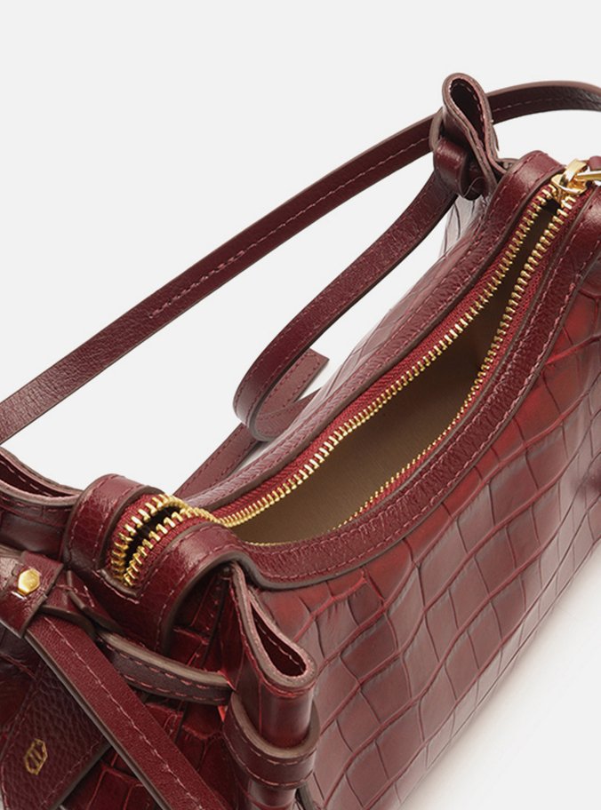 Bolsa Tiracolo Vermelha Couro Croco Média