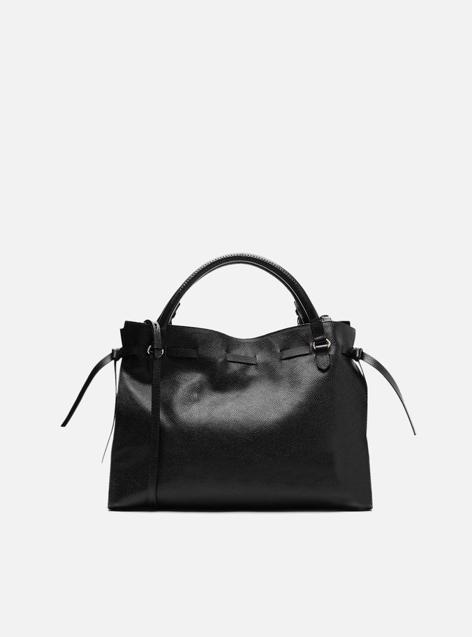 Bolsa Tote Preta Couro Grande Rebites