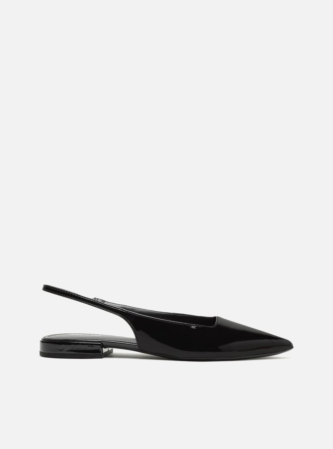 Sapatilha Preta Verniz Bico Fino Slingback