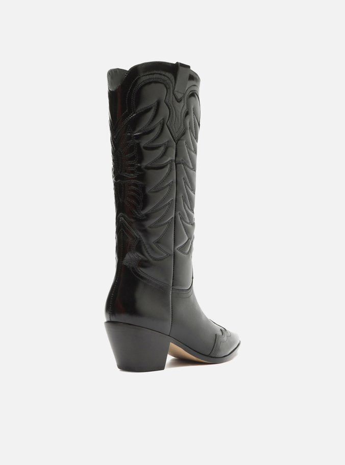 Bota Preta Couro Cano Médio Western