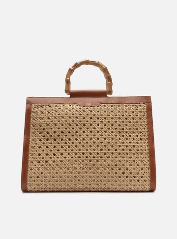 Bolsa Shopping Marrom Couro Palha Isla Grande