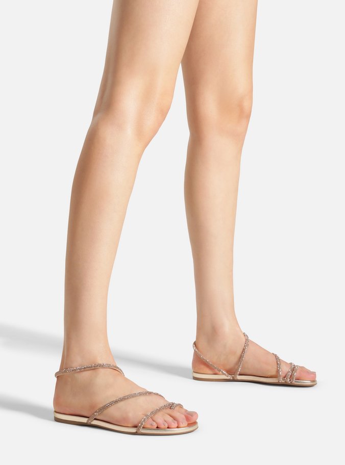 Sandália Rasteira Dourada Strass Tiras Dedeira