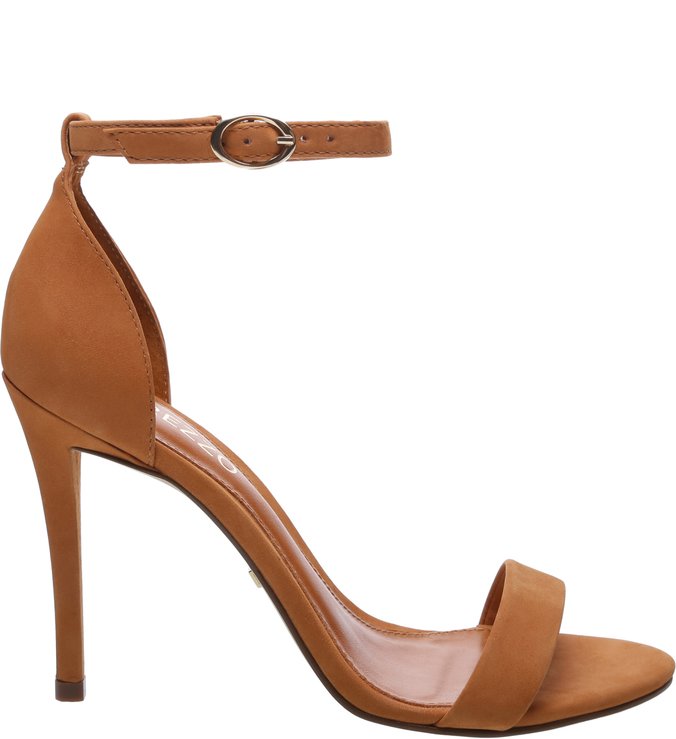 Sandália Isabelli Nobuck Salto Alto Fino Apricot Tan