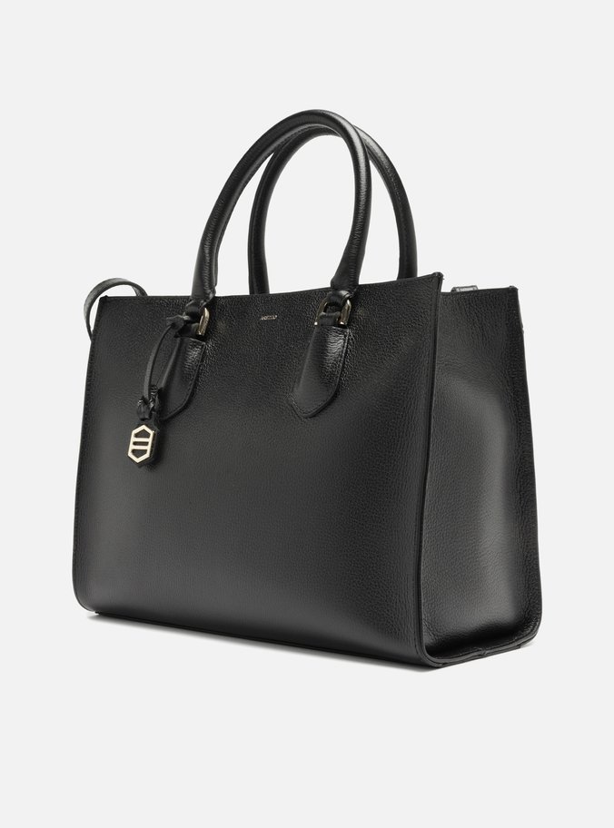 Bolsa Tote Preta Couro Grande Bag Charm Metal