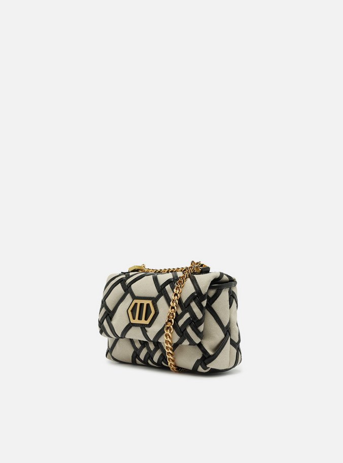 Bolsa Tiracolo Preta Couro Linho Pequena Tressê
