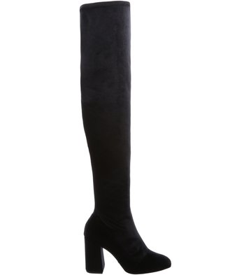 Over the Knee Veludo Salto Alto Preto