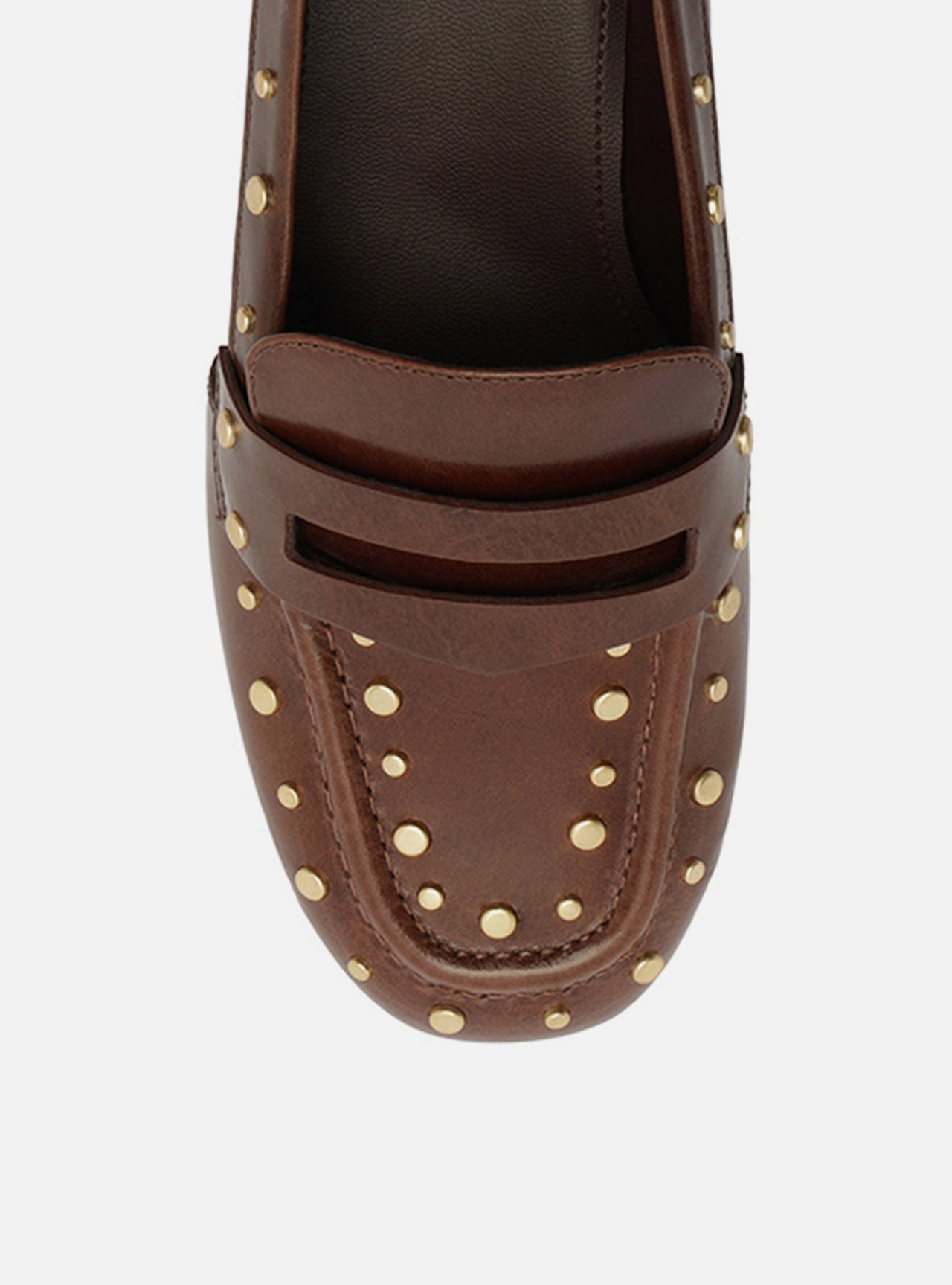Mocassim Marrom Couro Salto Bloco Tachas — foto 5
