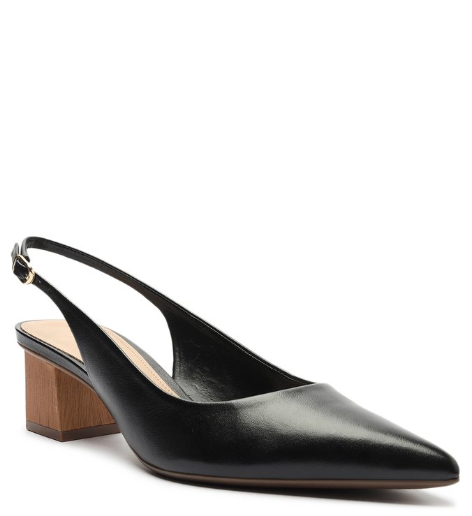 Scarpin Preto Couro Slingback