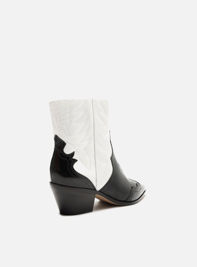 Bota Preta Couro Cano Curto Western Branca