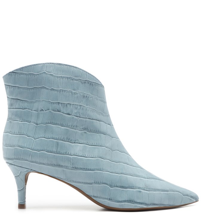 Bota Cano Curto Azul Croco Salto Fino New Cielo