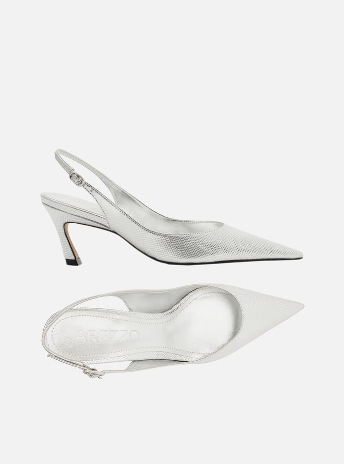Scarpin Prata Couro Salto Baixo Slingback Esther