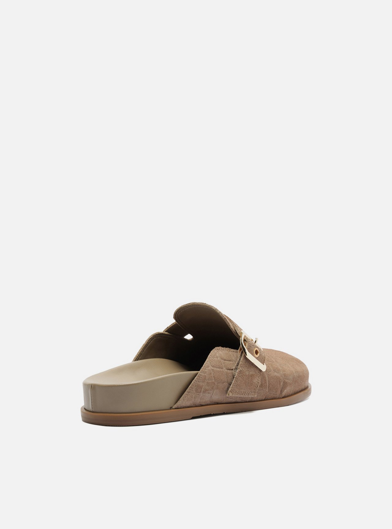 Mule Clog Cinza Acamurçada Croco Fivela — foto 3