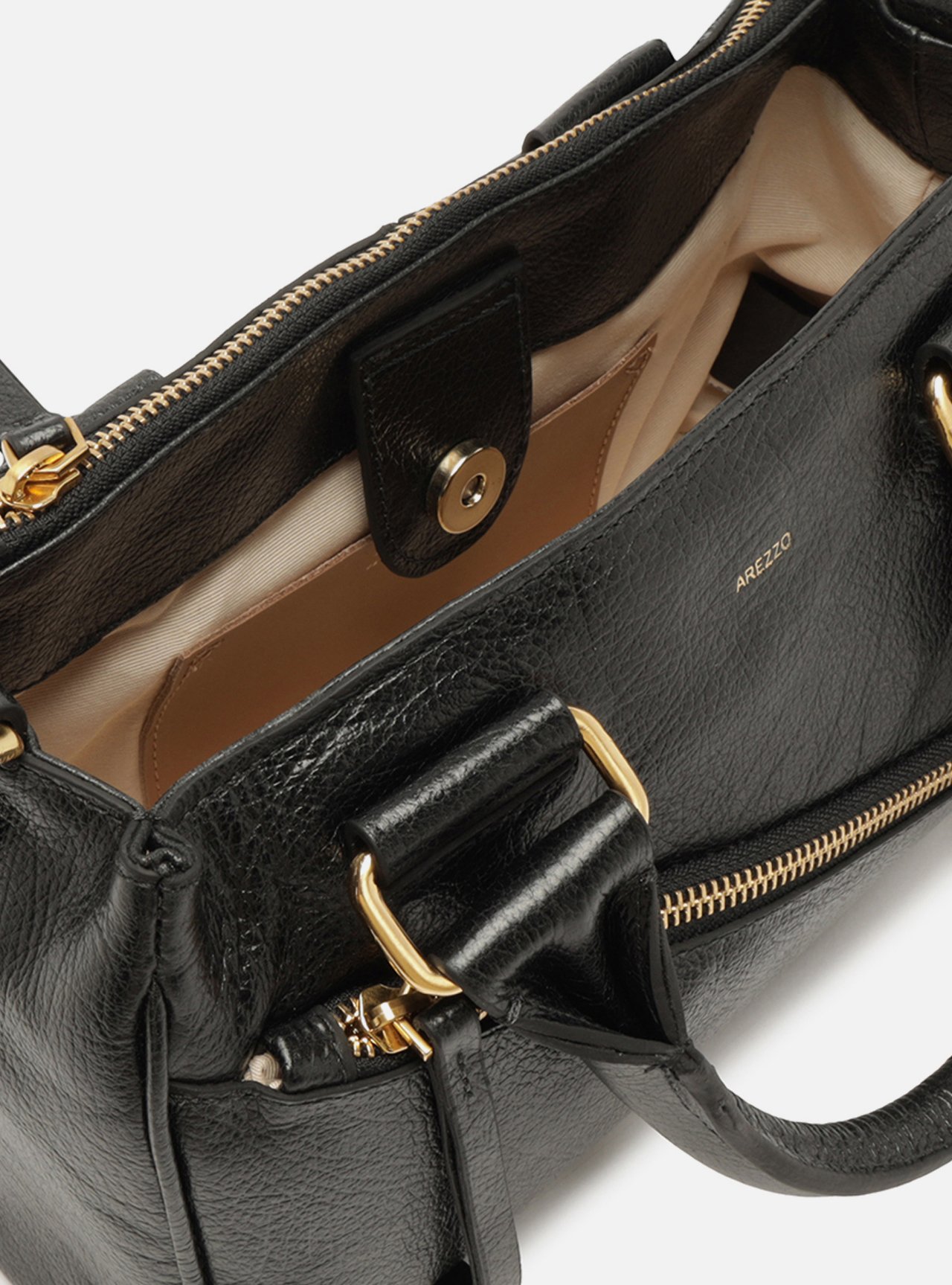 くろB0001-0030 Bolsa Tote Preta Couro Worn Média Zíper | Arezzo