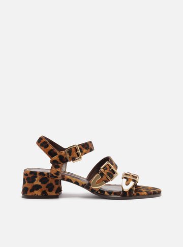 Sandália Animal Print Onça Bloco Tiras Fivelas